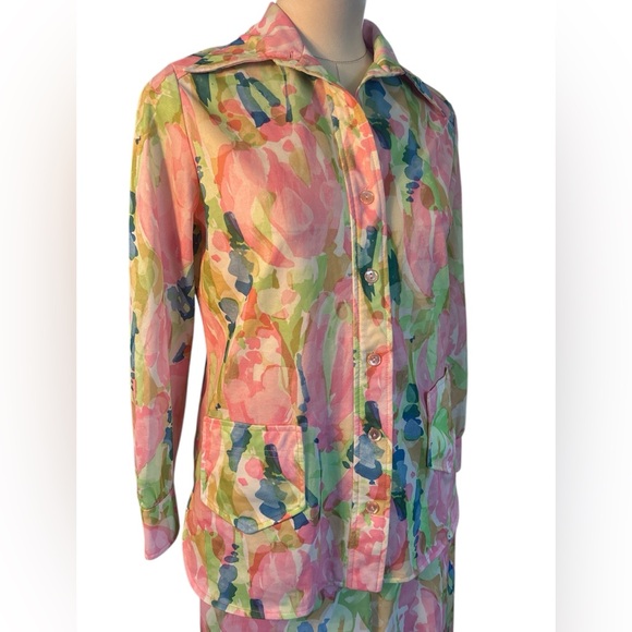 70’s Najla New York floral watercolor pantsuit - Picture 2 of 12